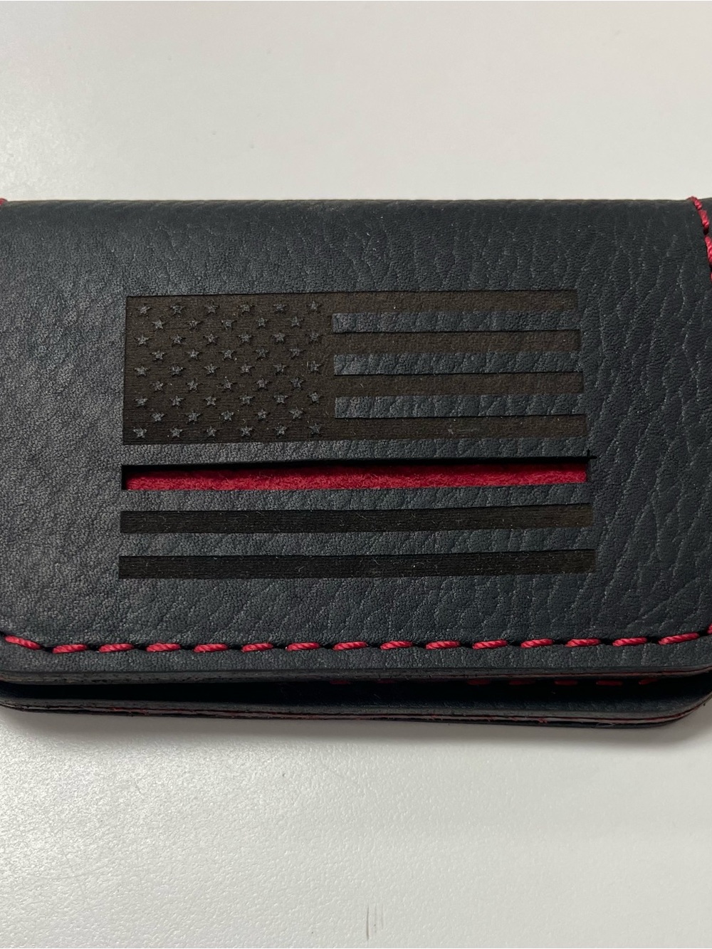 Men's Genuine Leather Wallet - Thin Red Line - with built in money clip
